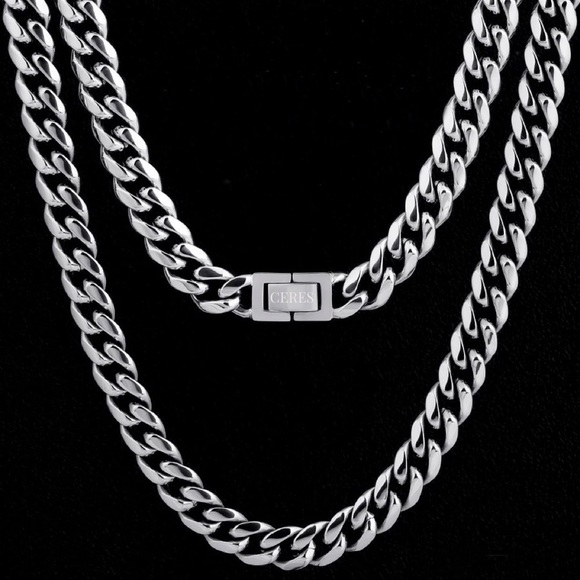 Silver Miami Cuban Link Chain 10mm Necklace - Picture 2 of 4